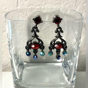 Deep Red/Garnet Chandelier Earrings. Gothic/Victorian. Drop/Dangle. Pierced. VTG